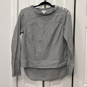 J. Crew Navy/Dark Gray (?) and White Striped Button Shoulder Top